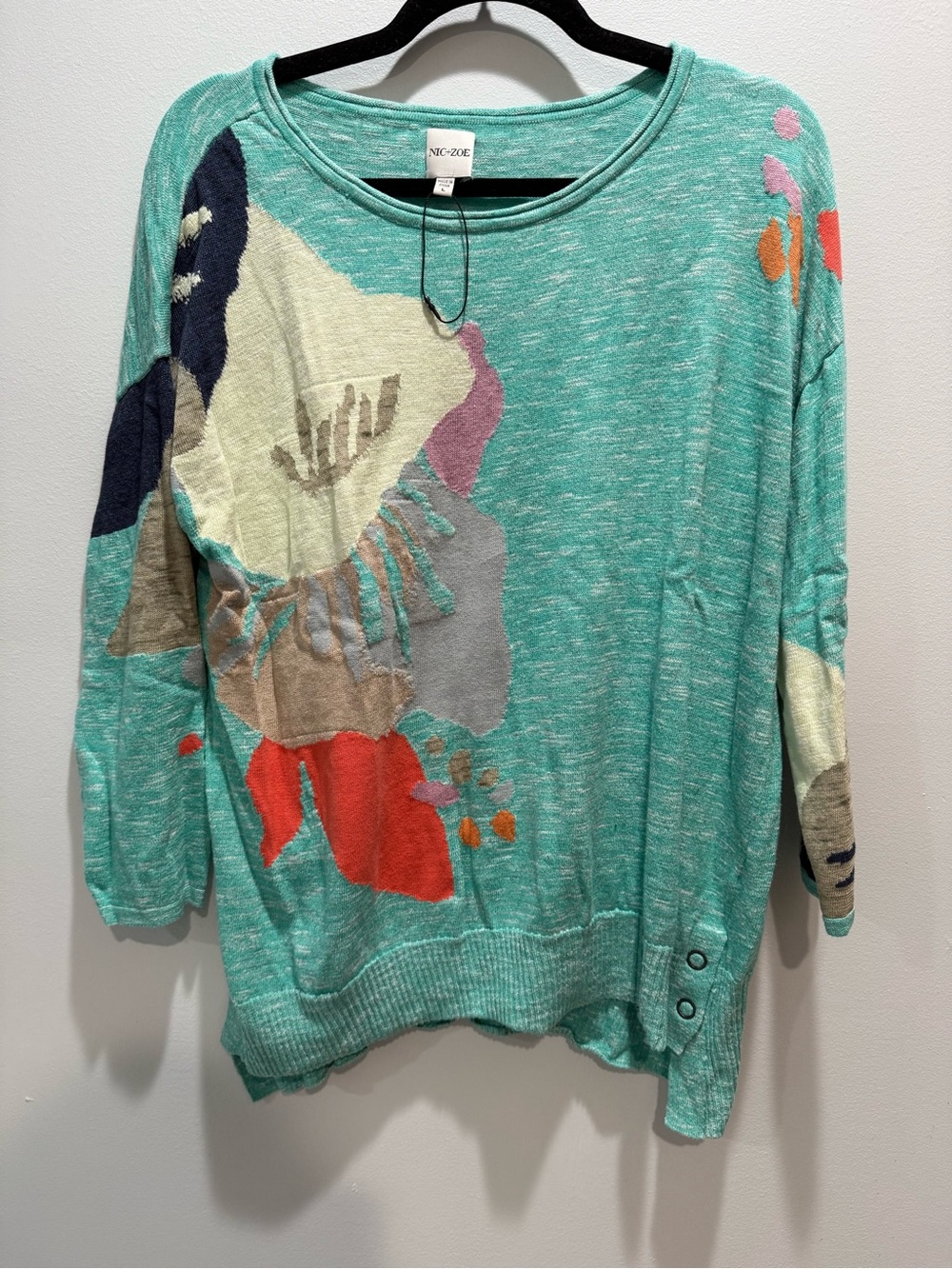 NIC+ZOE Petal Burst Sweater Top Mint Green Lightweight Knit Size Large NWOT